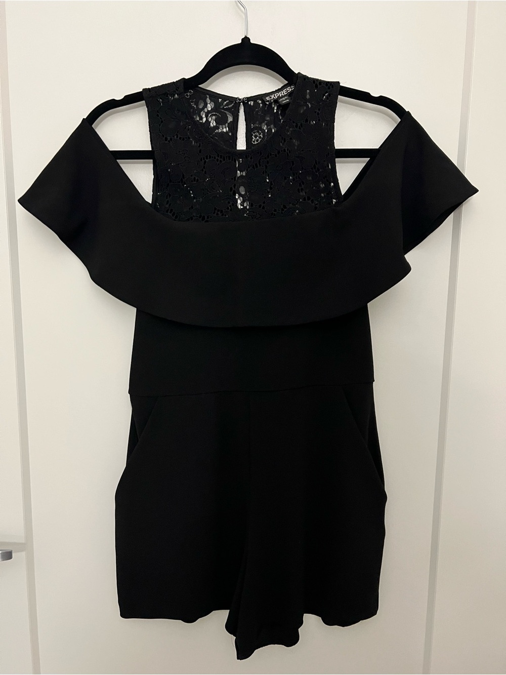 Express Black Lace Off-Shoulder Romper